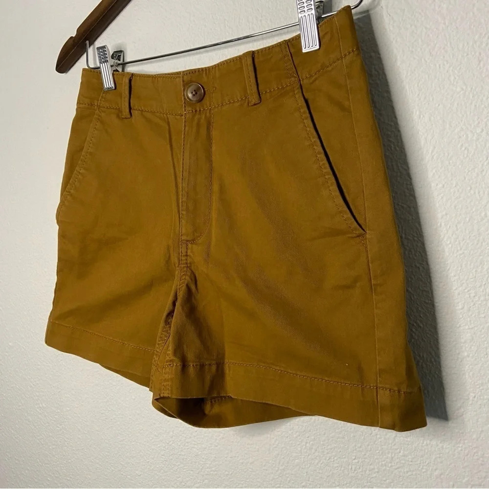 LOFT High Waist Twill Shorts Size 00 Brown Bronze NEW “The Washed Twill Short” - Picture 2 of 15